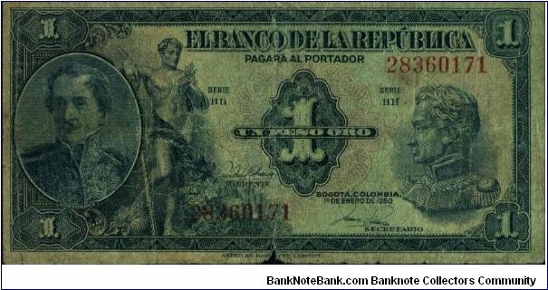 Colombia, 1 peso 1950 Banknote