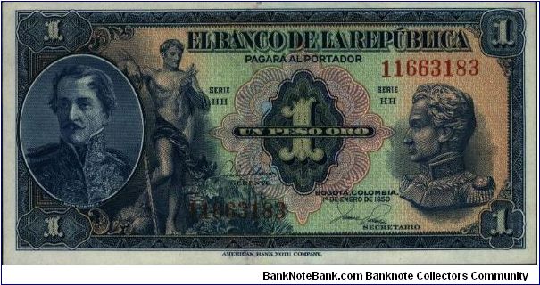 Colombia, 1 peso 1950 Banknote