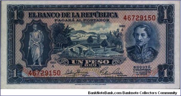 Colombia 1 peso 1953 Banknote