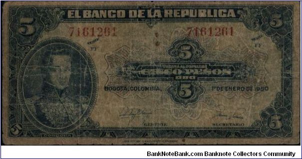 Colombia, 5 pesos January 01 1950 Banknote