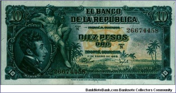 Colombia 10 pesos January 01 1958 Banknote
