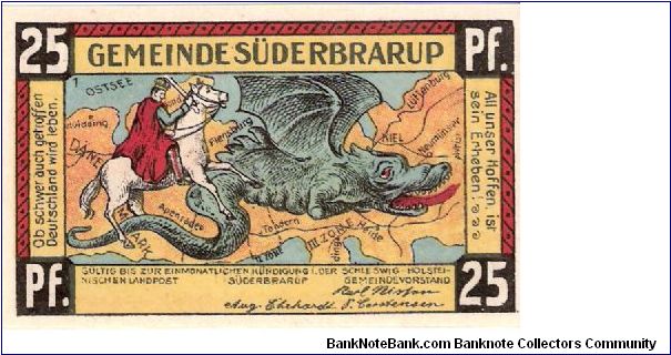 Notgeld (Süderbrarup); 25 pfenig; circa 1920

Part of the Dragon Collection! Banknote