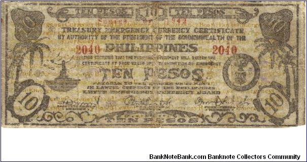 S-395c RARE Leyte 10 Pesos note. Banknote
