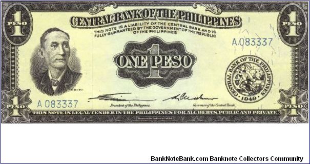 PI-133a RARE English Series 1 Peso note with signature group 1, (with Genuine), prefix A. Banknote