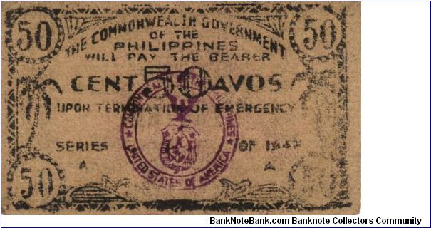 S-404 RARE Leyte 50 Centavos note. Banknote