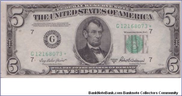 1950 B $5 CHICAGO FRN


***STAR NOTE*** Banknote