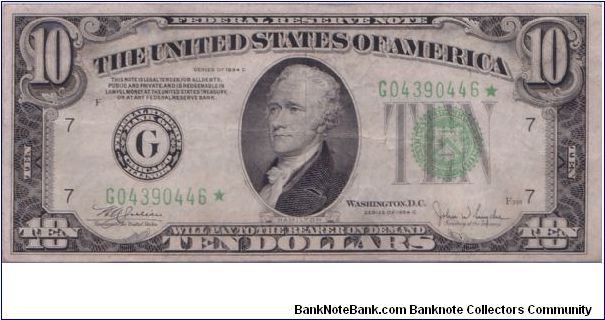 1934 C $10 CHICAGO FRN

***STAR NOTE*** Banknote