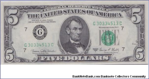 1969 C $5 CHICAGO FRN

#1 OF 2 CONSECUTIVE Banknote