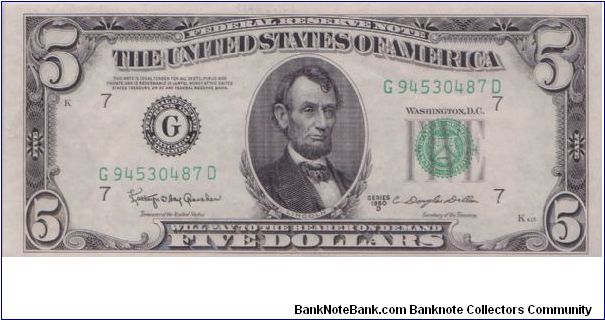 1950 D $5 CHICAGO FRN Banknote
