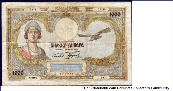 1000 Dinara__

Pk 29__

01-December-1931
 Banknote