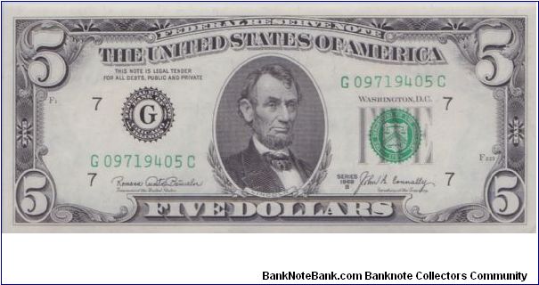 1969 B $5 CHICAGO FRN Banknote