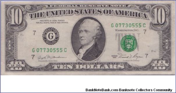 1981 $10 CHICAGO FRN Banknote