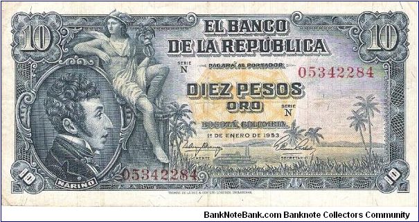 Colombia 10 pesos January 01 1953 Banknote
