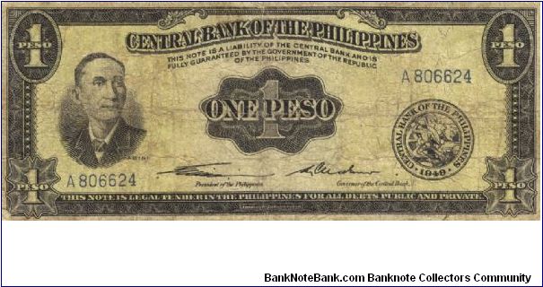 PI-109a RARE English Series 1 Peso note with signature group 1 and with GENUINE underprint. Banknote