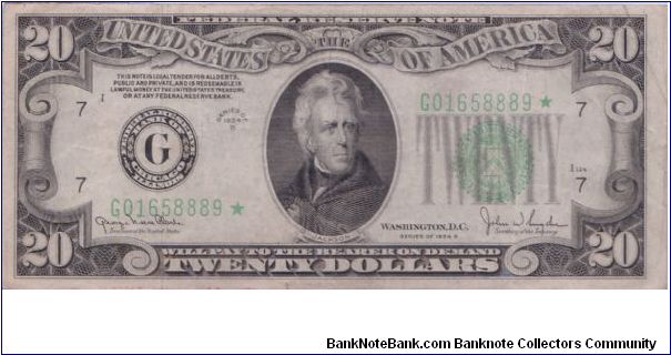 1934 D $20 CHICAGO FRN

**STAR NOTE** Banknote