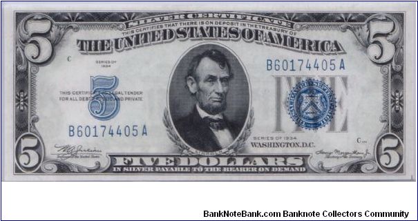 1934 $5 SILVER CERTIFICATE Banknote