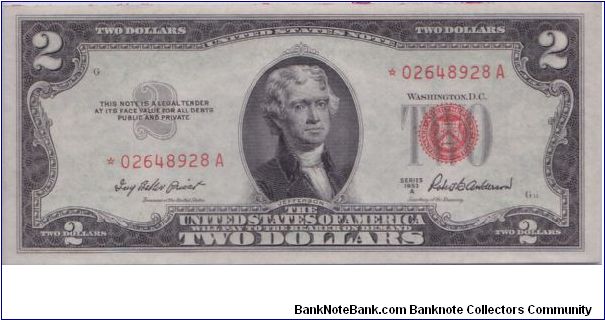 1953 A $2 *RED SEAL* 
**STAR NOTE** Banknote