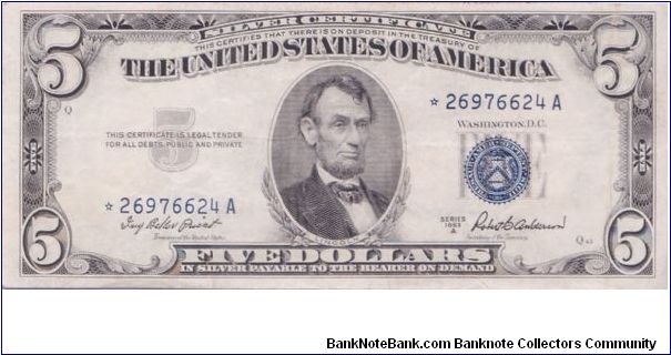 1953 A $5 SILVER CERTIFICATE

**STAR NOTE Banknote