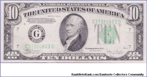 1934 C $10 CHICAGO FRN Banknote