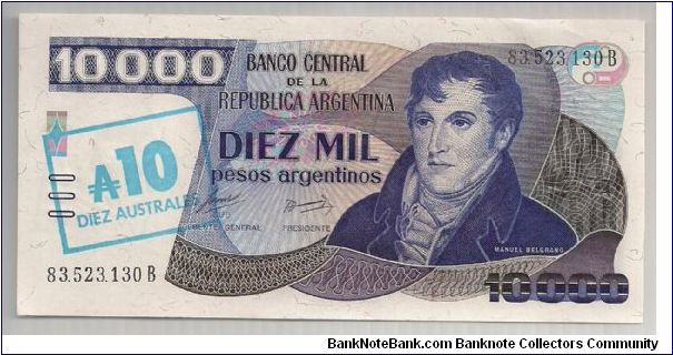 Argentina 10 Australes on 10000 Pesos 1985 P322c. Banknote