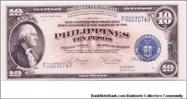 1944 ND 10 PESOS

**TREASURY CERTIFICATE**

**VICTORY SERIES** Banknote