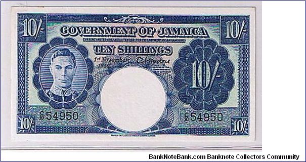 BANK OF JAMAICA 10/- RARE FOR BLUE Banknote