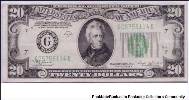1934 B $20 CHICAGO FRN Banknote