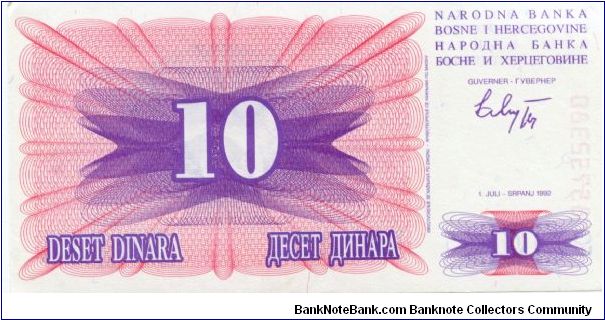 Banknote from Bosnia year 1992