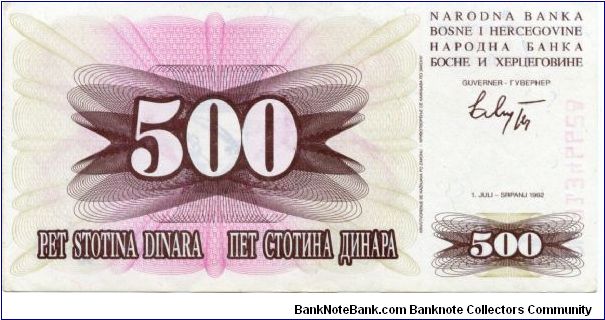 Banknote from Bosnia year 1992