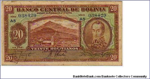 20 Bolivanos__

pk# 131__

L.20-July-1928__

2° Issue
 Banknote
