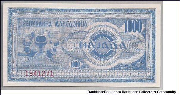 Macedonia 1000 Denar 1992 P6. Banknote