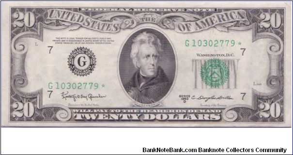 1950 D $20 CHICAGO FRN

**STAR NOTE**


#2 of 2 CONSECUTIVE Banknote