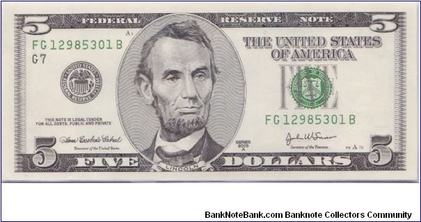 2003 A $5 CHICAGO FRN Banknote