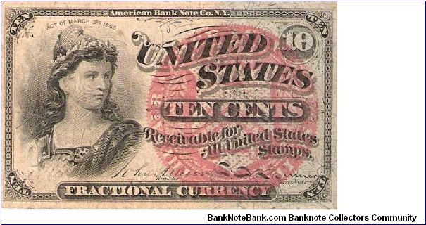 Fractional currency; 10 cents; March 3, 1863 Banknote