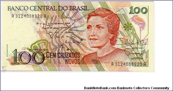 100 Cruzados Novos__

pk# 220 a__signatures: Maílson Ferreira Da Nóbrega & Elmo de Araújo Camões Banknote