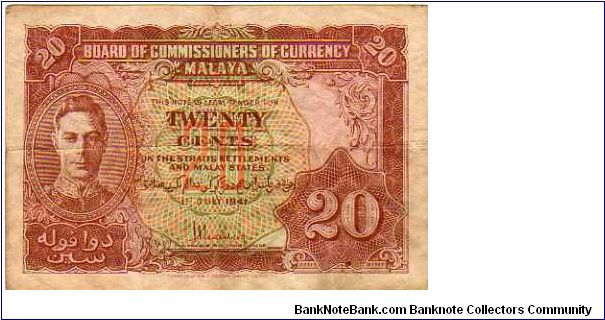 *MALAYA*__

20 Cents__

pk# 9 a__

01-July-1941__

Issue 1945
In the Straits Settlements and Malaya States
 Banknote