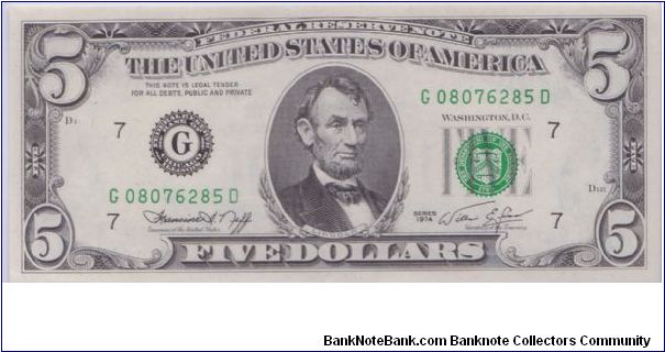 1974 $5 CHICAGO FRN Banknote