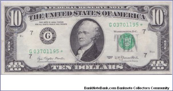 1977 $10 CHICAGO FRN

**STAR NOTE** Banknote