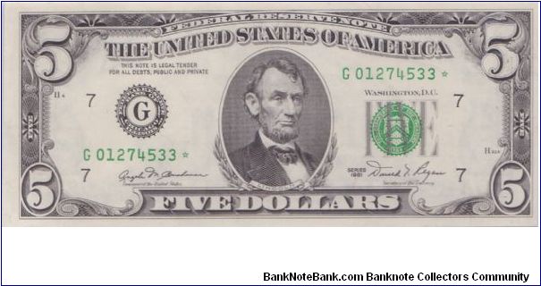 1981 $5 CHICAGO FRN

**STAR NOTE** Banknote