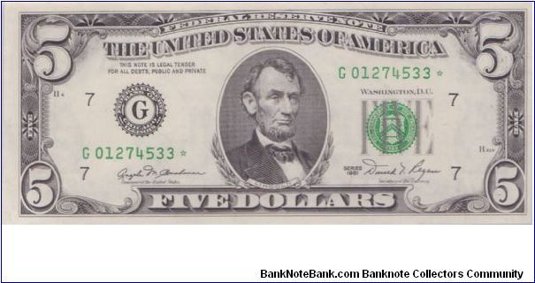 1981 $5 CHICAGO FRN

**STAR NOTE** Banknote