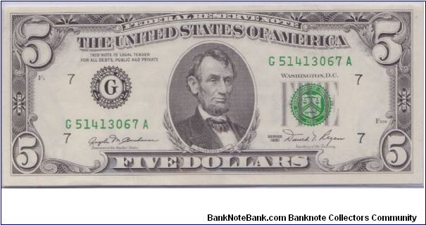 1981 $5 CHICAGO FRN Banknote