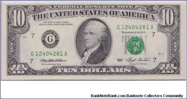 1993 $10 CHICAGO FRN Banknote