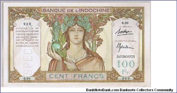 BANK OF INDO-CHINA
DJIBOUTI 100 FRANCS Banknote