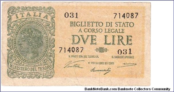 Kingdom of Italy - 2 Lire Banknote