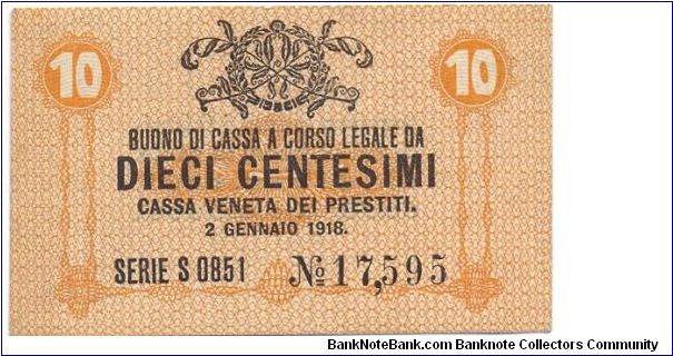 Kingdom of Italy - 10 centesimi - cassa Veneta dei Prestiti Banknote
