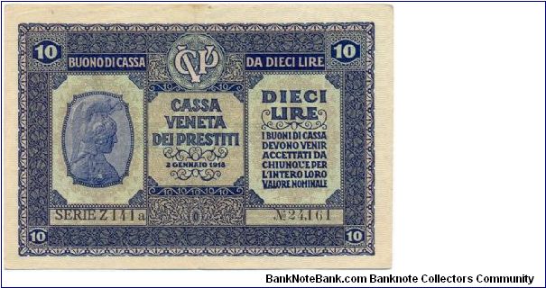 Kingdom of Italy - 10 Lire - Cassa Veneta dei Prestiti Banknote