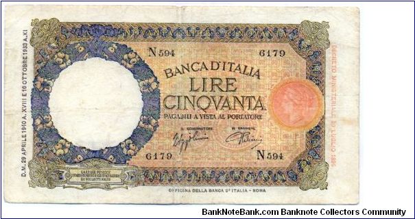 Kingdom of Italy - 50 Lire Banknote