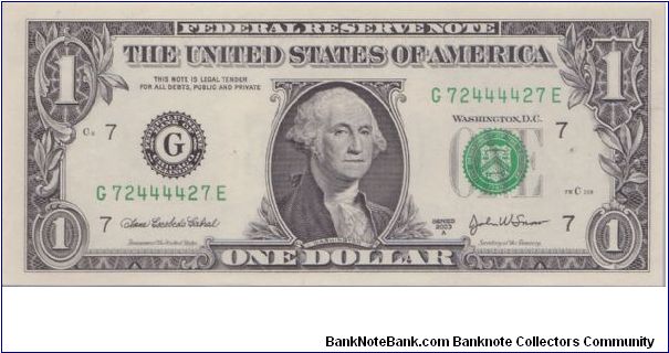 2003 A $1 CHICAGO FRN


**RADAR**

SERIAL #7244427 Banknote