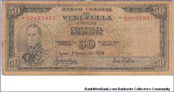 50 Bolivars
Feb-2-1972 Banknote