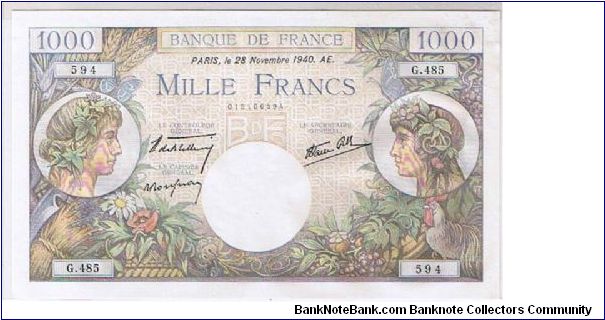BANK OF FRANCE
 1000 FRANCS Banknote